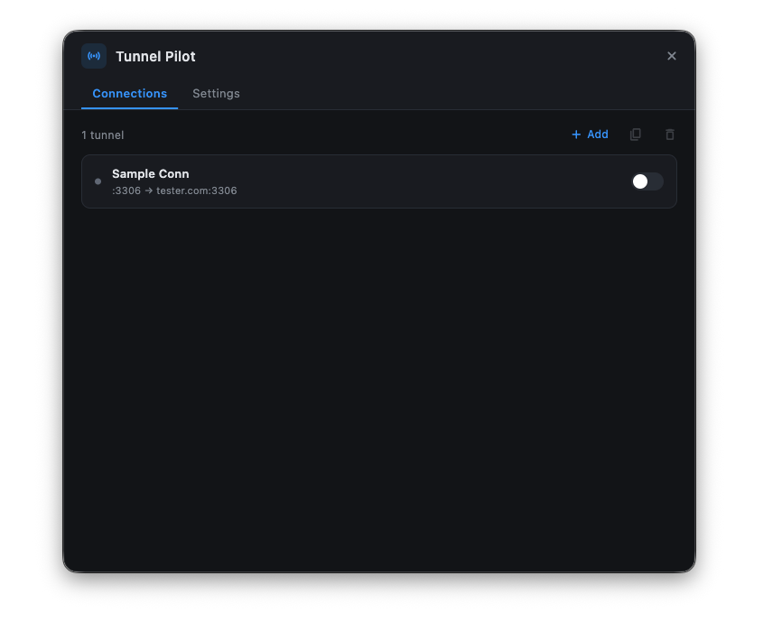 Tunnel Pilot SSH connections list showing active port forwarding tunnels on macOS